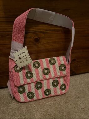 Pink Striped Beaded Shoulder Bag with Kiwis 🥝 RARE